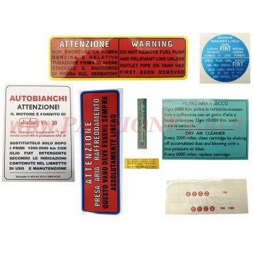 KIT ADESIVI MOTORE E VARIE AUTOBIANCHI BIANCHINA 110 - 110D TRASFORMABILE / CABRIO / BERLINA  - ALTA QUALITA'