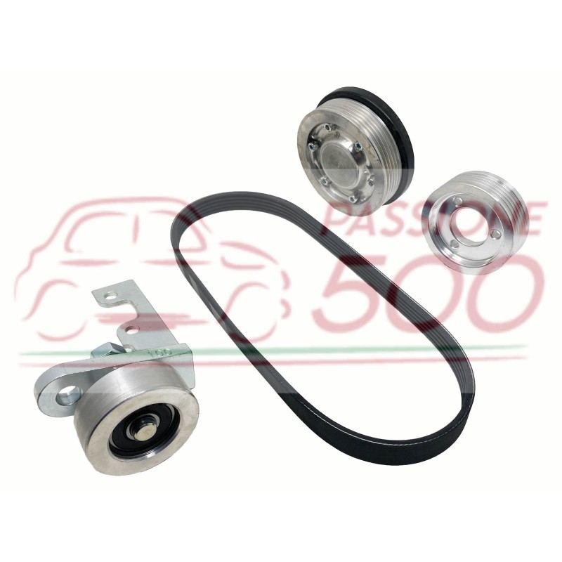 ALUMINIUM PULLEY KIT WITH POLY-V BELT FOR GENERATOR FIAT 500 / 126