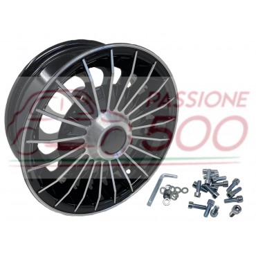 KIT 4 CERCHI IN LEGA SPORTIVI NERI TIPO GRIFO BLACK DIAMOND FIAT 500 - 4,5 x 12 ''