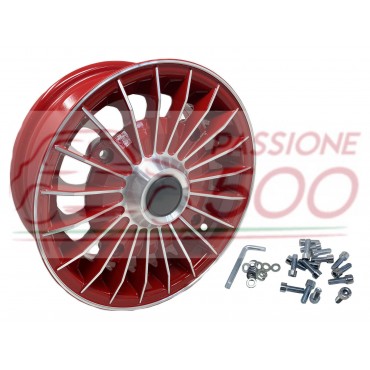 KIT OF 4 RED WHEELS RIMS "GRIFO RED DIAMOND" STYLE FIAT 500