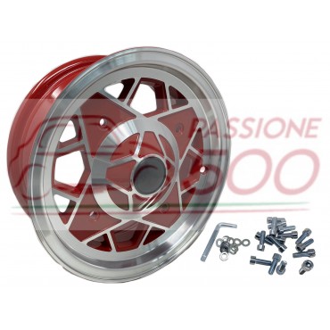 KIT 4 CERCHI SPORTIVI TIPO MILLEMIGLIA FIAT 500 4,5x12'' - FINITURA ROSSA