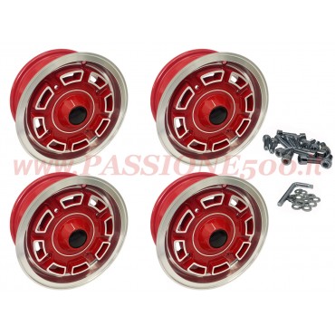 KIT 4 CERCHI IN LEGA SPORTIVI ROSSI TIPO LAMBO RED DIAMOND FIAT 500 - 4,5 x 12 ''