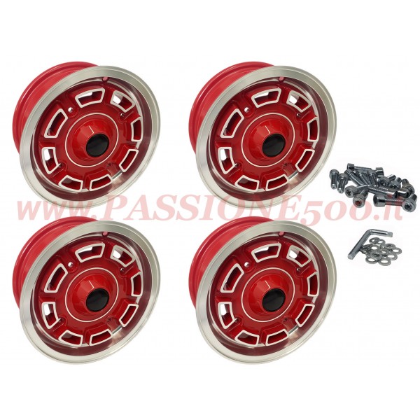 KIT 4 CERCHI IN LEGA SPORTIVI ROSSI TIPO LAMBO RED DIAMOND FIAT 500 - 4,5 x 12 ''