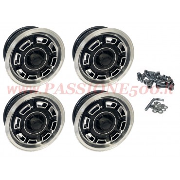 KIT 4 CERCHI IN LEGA SPORTIVI NERI TIPO LAMBO BLACK DIAMOND FIAT 500 - 4,5 x 12 ''