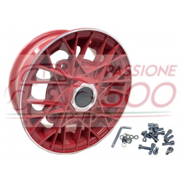 KIT OF 4 RED WHEELS RIMS "RAY RED DIAMOND" STYLE FIAT 500