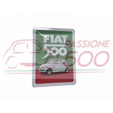 INSEGNA IN METALLO Dim. 15x20 cm. FIAT 500 TRICOLORE - IN RILIEVO