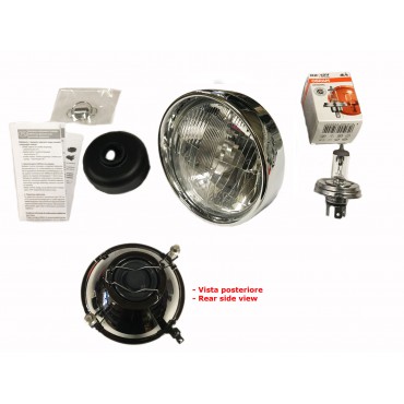 COMPLETE HIGH QUALITY HEADLAMP WITH CHROMED RING - WITH ALOGEN BULB R2 FIAT 500 F L R GIARD