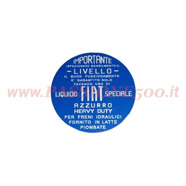 ADESIVO IN METALLO SERIGRAFATO PER TAPPO VASCHETTA OLIO FRENI FIAT 500 N