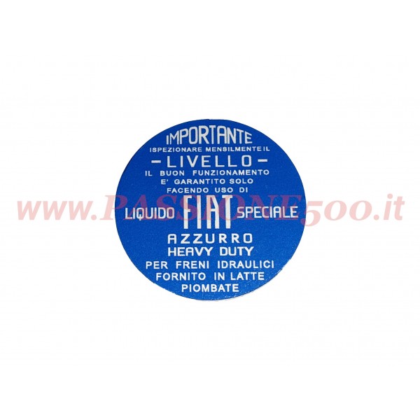 ADESIVO IN METALLO SERIGRAFATO PER TAPPO VASCHETTA OLIO FRENI FIAT 500 N