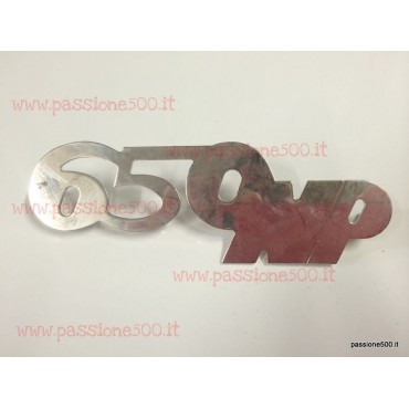 SCRITTA GIANNINI 650 NP IN METALLO CROMATO SU COFANO MOTORE 132x45 mm FIAT 500