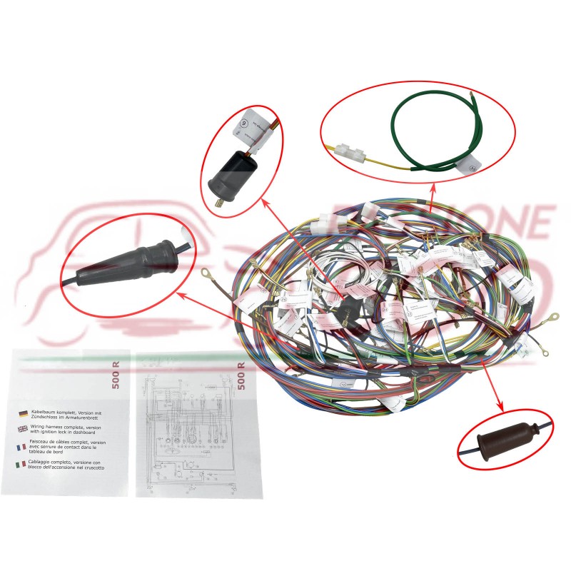 PREMIUM QUALITY ELECTRICAL WIRING HARNESS - FIAT 500 R WITHOUT STEERING LOCK