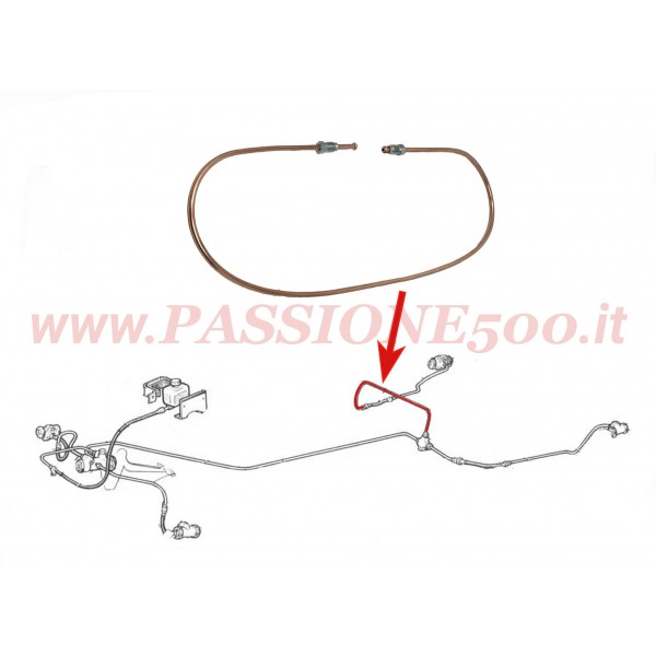 TUBO FRENO IN RAME / POSTERIORE DESTRO tra RACCORDO e TUBO FLESSIBILE / FIAT 500 F (da telaio 1799302) - L - R - GIARDINIERA (da telaio 299234)