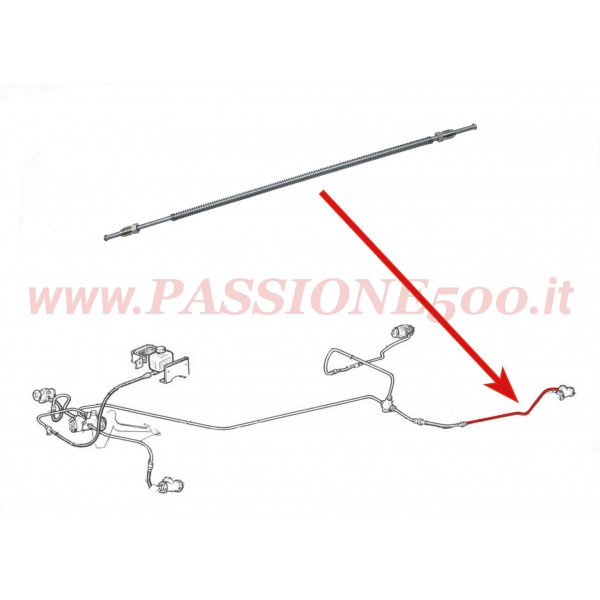 TUBO FRENO IN METALLO / POSTERIORE SINISTRO tra TUBO FLESSIBILE e CILINDRETTO / FIAT 500 F (da telaio 1799302) - L - R - GIARDINIERA (da telaio 299234)