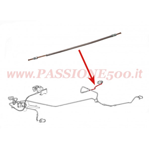 TUBO FRENO IN RAME / POSTERIORE DESTRO tra TUBO FLESSIBILE e CILINDRETTO / FIAT 500 N - D - F (fino a telaio 1799301) - GIARDINIERA (fino a telaio 299233)