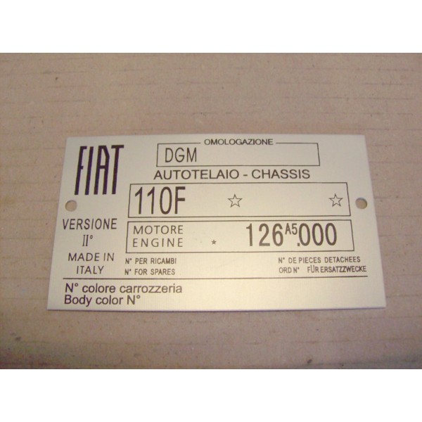 CAR IDENTIFICATION PLATE FOR FIAT 500 R